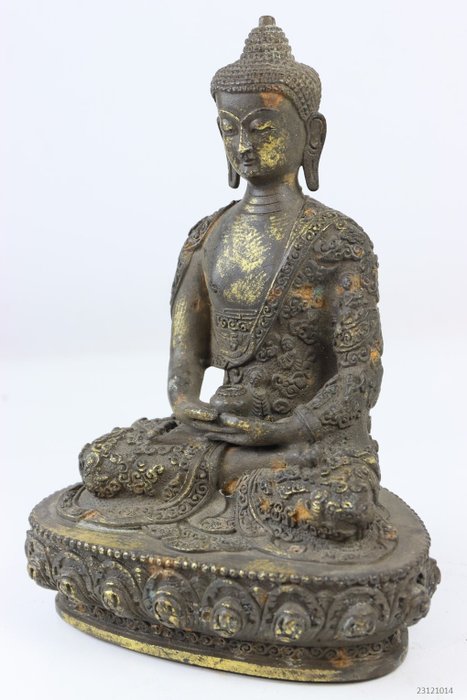zonder rijk gedetailleerd beeld Boeddha in meditatie houding. - Bronze - Népal