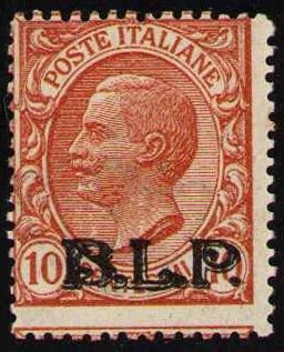 Italian kuningaskunta 1923 - BLP - 10 senttiä. tyypin III päällepainatus. Todistus - Sassone BLP 13