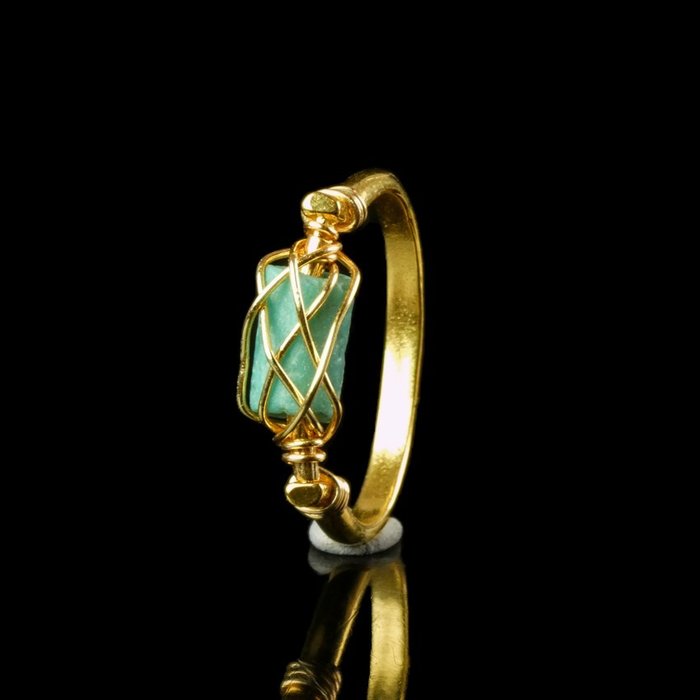 Ancient Roman Ring with wire-wrapped Roman glass bead