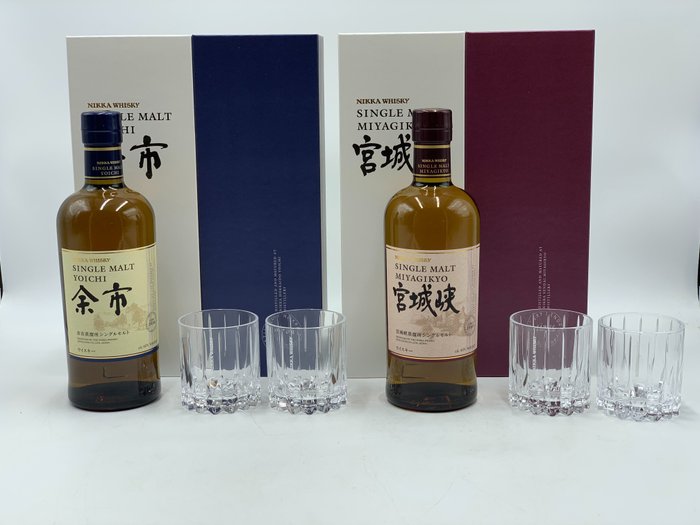 Yoichi & Miyagikyo - Gift Set with 2 Glasses - Nikka  - 70 cl - 2 flaskor