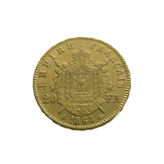France. Napoléon III (1852-1870). 20 Francs 1864-A, Paris