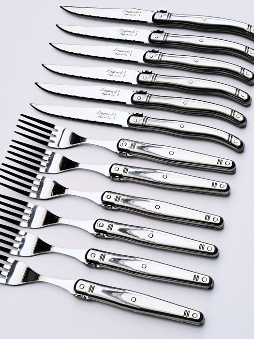 Laguiole - 6x Forks and 6x Knives - style de - Bordkniv-sett (12) - Stål (rustfritt stål)