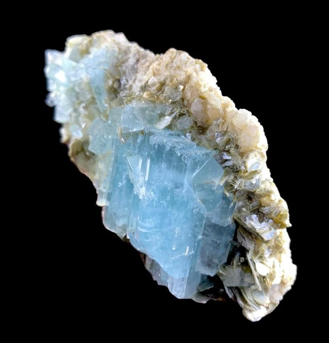 令人惊叹的蓝色海蓝宝石 标本 - 高度: 143 mm - 宽度: 70 mm- 476.5 g - (1)