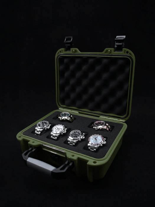 Indestructible Watch Suitcase for 6 Watches - Military Green - Elbrus Horology Timepiece Valet 6