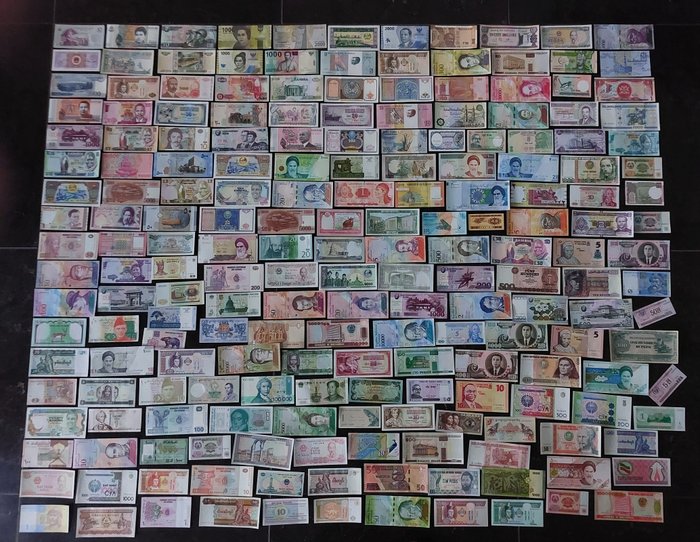 Världen. - 200 verschillende bankbiljetten uit 57 verschillende landen.  (Utan reservationspris)