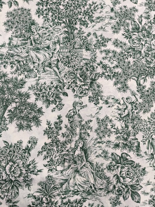 独家 TOILE DE JOUY 图案棉织物，绿色 - 250x280 厘米 - 纺织品  - 280 cm - 250 cm