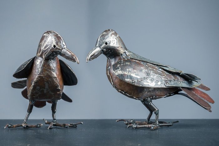 Escultura, Twee kraaien - 170 mm - metal