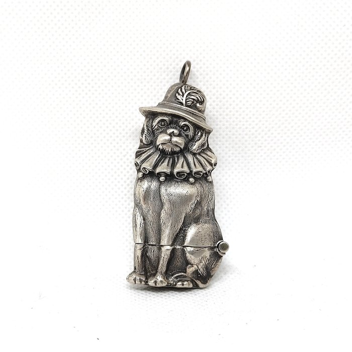 Portafiammiferi - .925 argento, Novelty match holder, Dog with hat