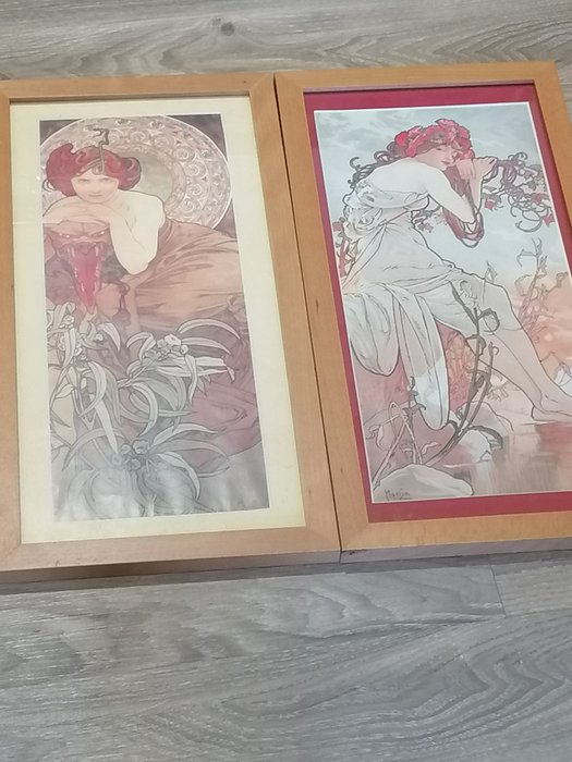 Alphonse Mucha (after) - Two (2) Mucha women (framed, plexiglass) - 1970-tallet