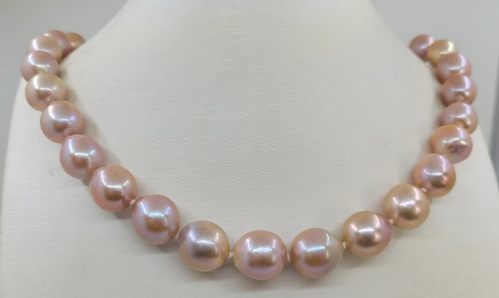 No Reserve Price - Necklace 11x13mm Pink Edison Freshwater Pearls