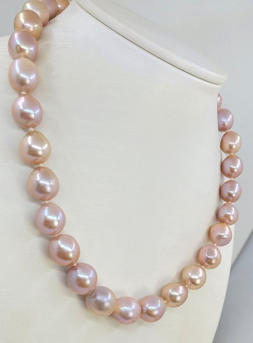 Ohne Mindestpreis - Halskette 11x13mm rosa Edison-Süßwasserperlen 