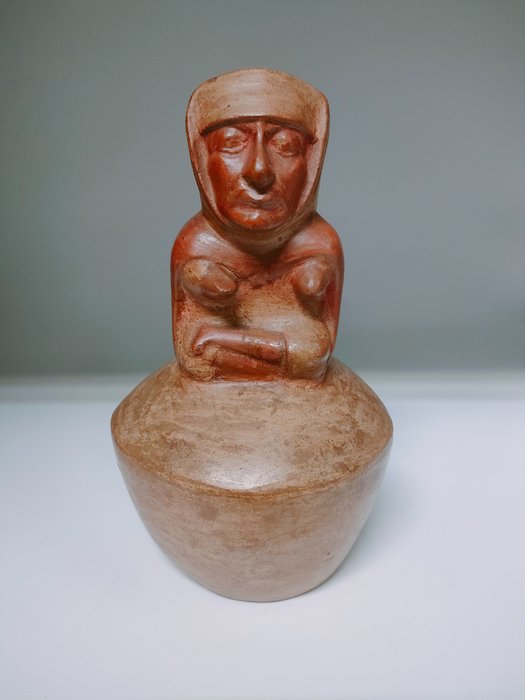 Moche precolombian Sticlă din ceramică cu șaman - cu licență de export spaniolă huaco