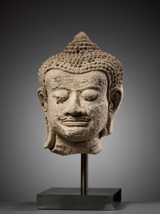 古代亞洲人 粉刷 泰國 11-13 世紀 Haripunjaya 灰泥佛頭 - 經過科學測試 - 27 cm