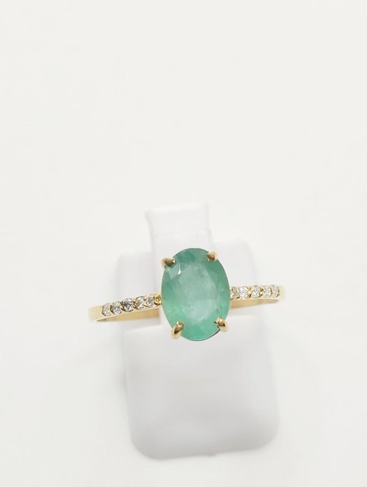 No Reserve Price - NO RESERVE PRICE - Ring - 18 kt. Yellow gold Emerald - Diamond 