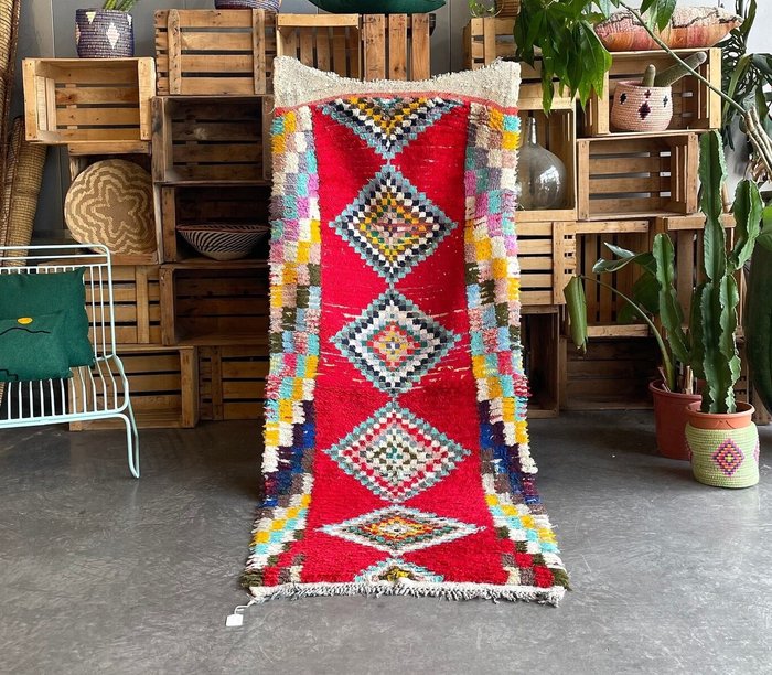 复古红色柏柏尔摩洛哥棉地毯 - 小地毯 - 220 cm - 90 cm