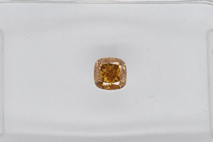 1 pcs 鑽石 - 0.20 ct - 軟墊 - NO RESERVE PRICE - Fancy Intense Brownish Yellow - SI1