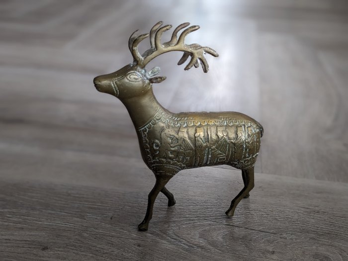 Figurine - Vintage Brass Deer Elk Figurine Christian Saint George