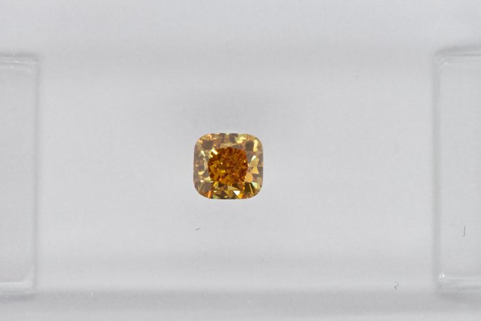 1 pcs 钻石 - 0.21 ct - 软垫 - NO RESERVE PRICE - Fancy Deep Orangy Brownish Yellow - VS1 轻微内含一级