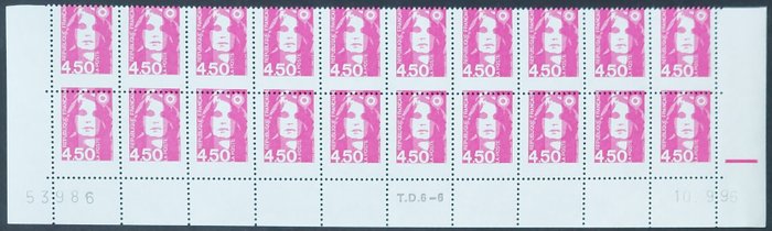 法國 1996 - 二百週年瑪麗安，4 f。 50 顆粉紅色，「馬縫」品種，20 顆為一組 - Yvert 3007f