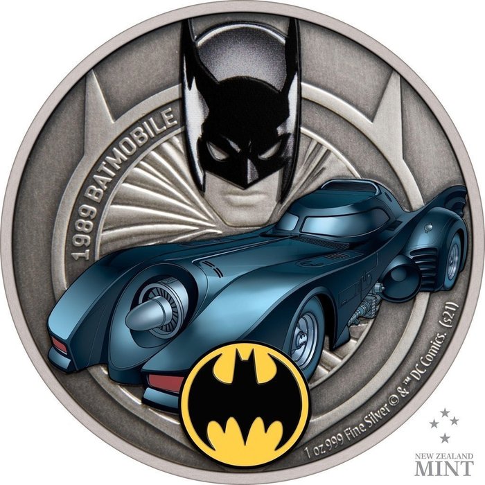 Niue. 2 Dollars 2021 DC Comics™ - Batman - Batmobile 1989, 1 Oz (.999)