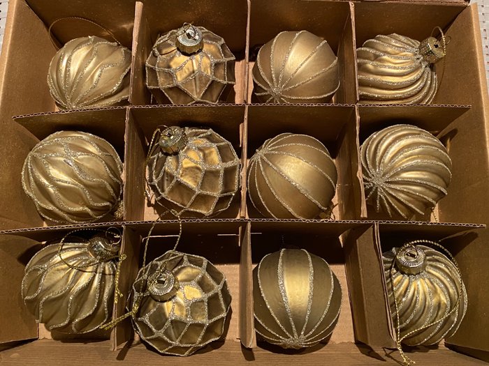 圣诞装饰品 ED Europa: 12 goudkleurige kerstballen met motief (12) - 玻璃