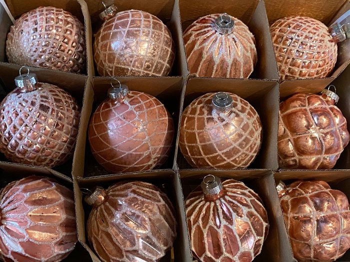 Χριστουγεννιάτικες διακοσμήσεις ED Europa: 12 roze glazen kertballen met motief (12) - Γυαλί