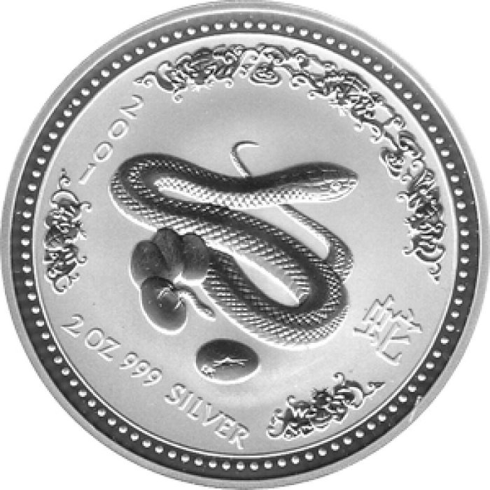 澳大利亚. 2 Dollars 2001 Lunar 1 Schlange, 2 Oz (.999)