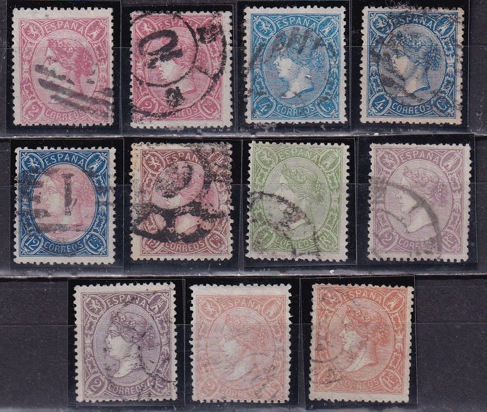 Espanha 1865 - Isabel II - Edifil 74/79A - Série Completa com Variedades