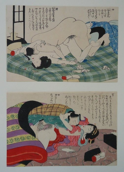 Two original woodblock-printed shunga by a Meiji artist - Meiji artist - 日本 -  明治時期（1868-1912）
