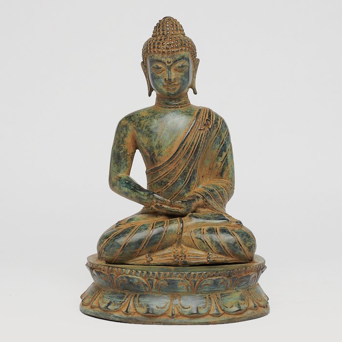 雕塑, Sculpture, NO RESERVE PRICE - Buddha Dhyana Sculpture - Patinated - 26 cm - 黄铜色