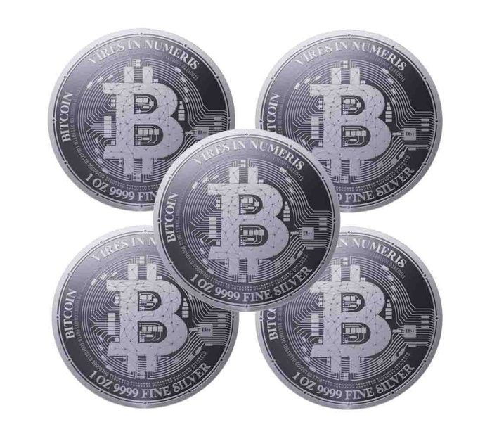 Νιούε. Lot 5 x 1 oz 2023 1 oz Bitcoin Silver Coin