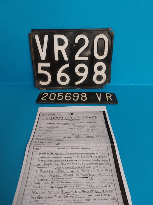 Car license plate - ACI - Coppia targhe Vintage VR 205698 - 1960 - Catawiki