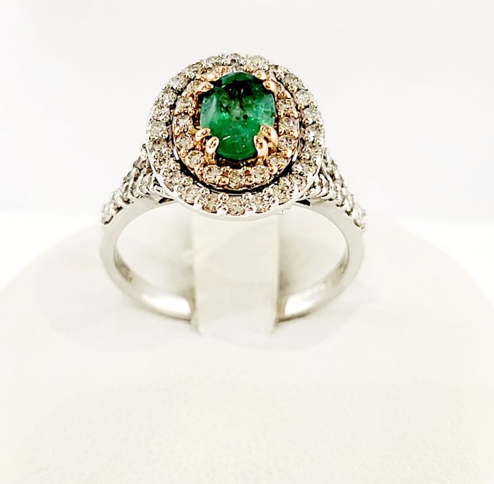 Ring Weißgold Smaragd - Sambia - Diamant 