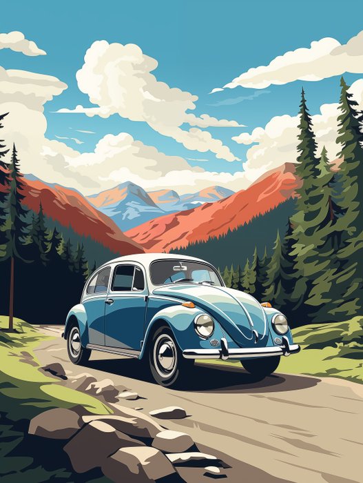 Artwork - Volkswagen - Volkswagen Beetle Classic Car - Car Collector - Premium Man Cave Artwork