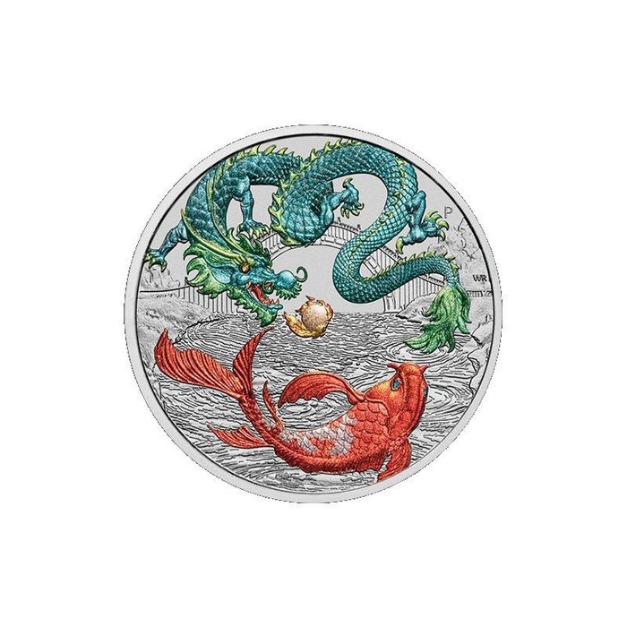 Australien. 1 Dollar 2023 Chinese Myths & Legends - Dragon & Koi. 1 Oz Vivid Colored (.999)  (Utan reservationspris)