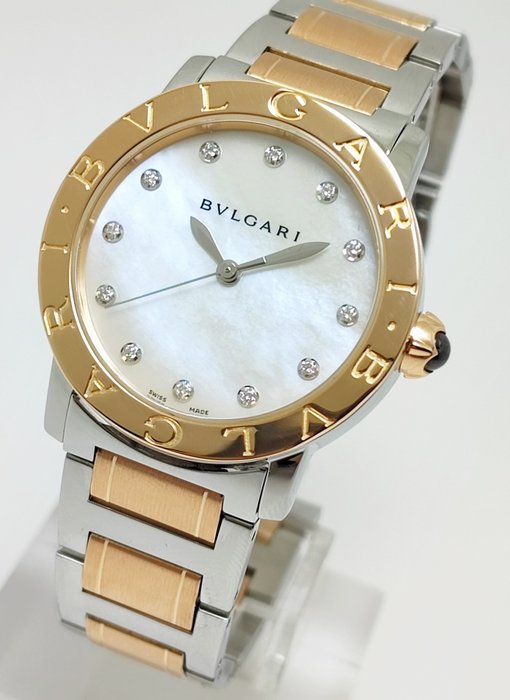 Bvlgari - 18K (0,750) Rose Gold/Steel MOP Diamond Dial - BBL P 33 SG - Naiset - 2011-nykypäivä