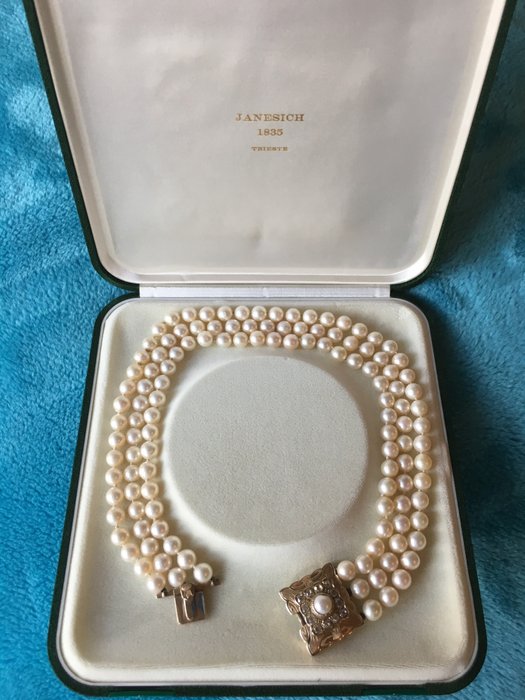 Janesich - Collier halskæde Gulguld, diamanter, marine perler (dyrkning)