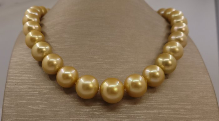 Halskette PSL-zertifizierte goldene Südseeperlen – Riesige Größe 12,1 x 15,8 mm 
