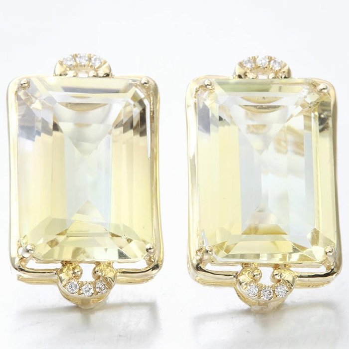 Earrings - 14 kt. Yellow gold Citrine - Diamond 