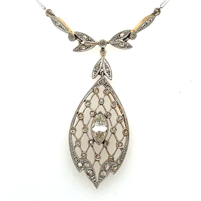 Halskette mit Anhänger - 18 kt Gelbgold, Platin -  1.00 tw. Diamant - Diamant 