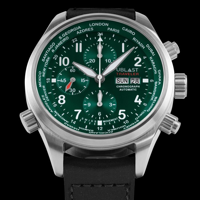 Ublast® - Traveler Chronograph World Time - REF.UBTRCH47GN - Automatic Swiss MOVT - Mænd - Ny
