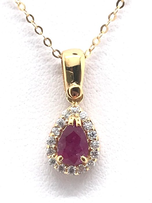 No Reserve Price - NESSUN PREZZO DI RISERVA - Necklace - 18 kt. Yellow gold -  0.78 tw. Ruby - Diamond