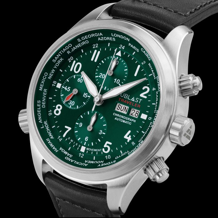 Ublast® - Traveler Chronograph World Time - REF.UBTRCH47GN - Automatic Swiss MOVT - Hombre - Nuevo