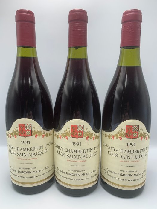 1991 Gevrey-Chambertin 1° Cru "Clos Saint-Jacques" - Domaine Esmonin Michel & Fille - 3 Flasker (0,75 L)