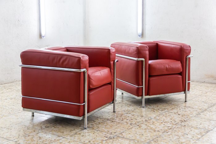Cassina - Le Corbusier, otte Perriand - 靠背椅 (2) - LC2 - 皮革, 钢材（不锈钢）