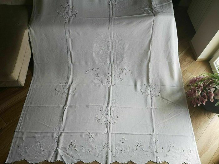 Spettacolare tenda in puro lino con ricamo cantu' a mano - Tessuto - 300 cm - 210 cm