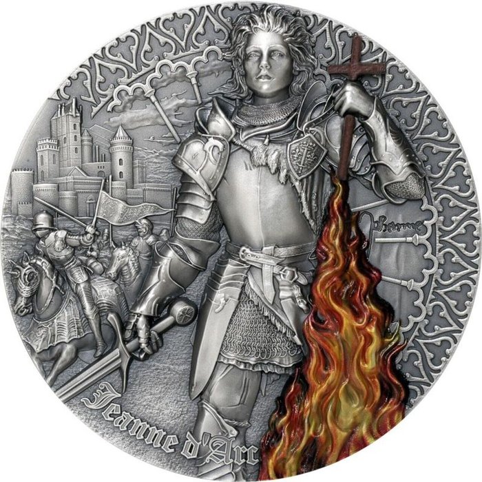 紐埃. 5 Dollars 2022 "Jeanne d' Arc" - Antique Finish, 2 Oz (.999)