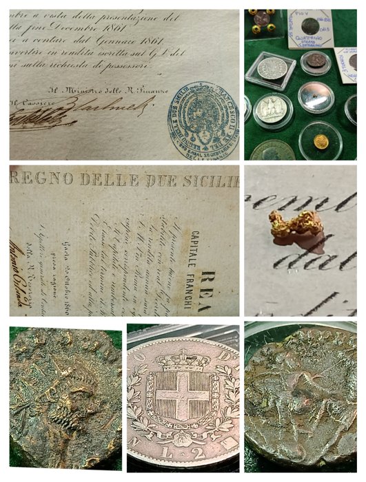 Italy, Roman Empire. Lotto di monete antiche, medievali, moderne + pepita  d'oro, banconote, lettere prefilateliche - Catawiki