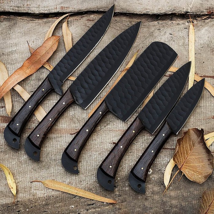 Coltello da cucina - Set di coltelli da chef in acciaio inossidabile  rivestito in carbonio da collezione Fine Impact con - Scaglie di legno  Pakka, ottone, acciaio - Nord America - Catawiki
