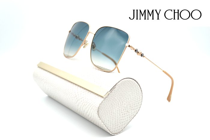 Jimmy Choo - HESTER BKUI4 - Exclusive Design Black Pearl - Rose Gold Metal & Blue Lenses - *New* - 墨鏡